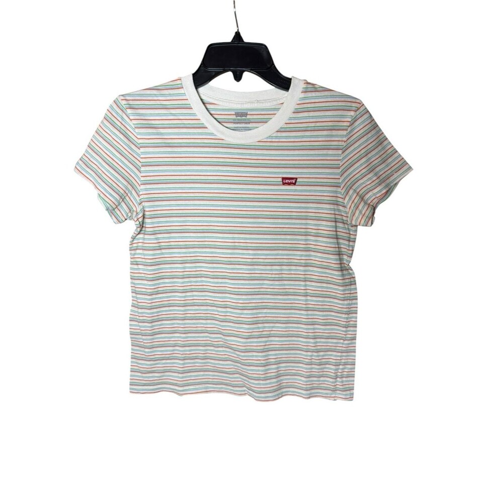Levi's Perfect Crew White/Blue/Red/Green Striped Y2K Vibe T-Shirt Size S